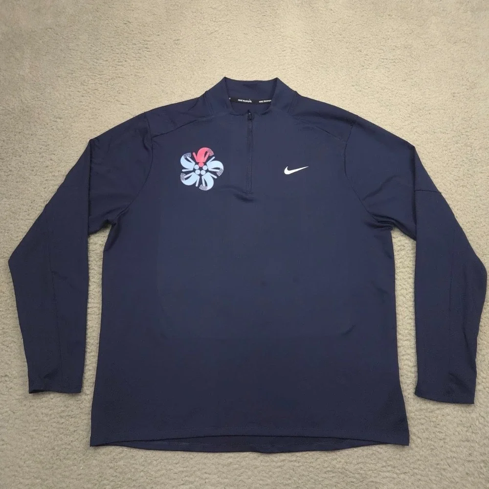 Nike Running Quarter Zip Pullover Mens XL Navy Special Olympics Logo Dri Fit